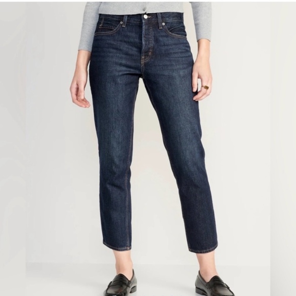 Old Navy Dark Wash High Rise Slouchy Straight Button Fly Cropped Jeans Size 16